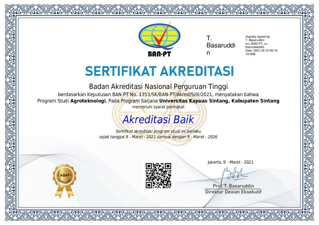 Pratinjau Sertifikat Akreditasi Prodi Agroteknologi 2021-2026