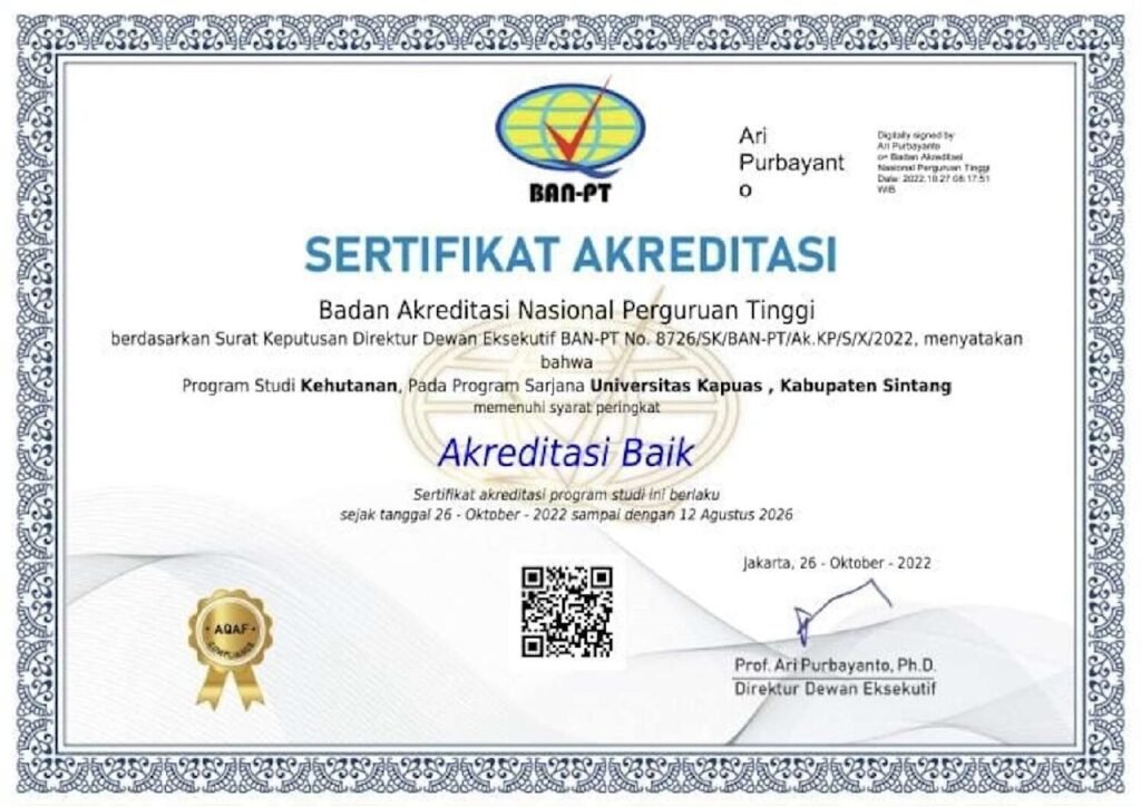 Pratinjau Sertifikat Akreditasi Prodi Kehutanan 2022-2026